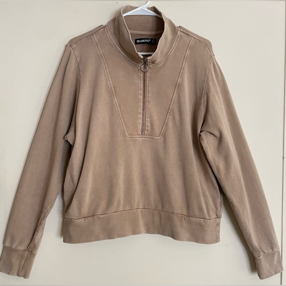 Blank NYC Tan Quarter-Zip Pullover Sweatshirt